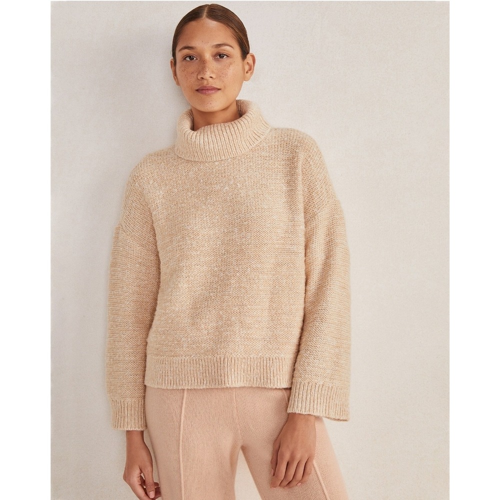 Haven Well Within Creamy Peach Knit‎ Turtleneck Sweater Oversized Cozy Size L